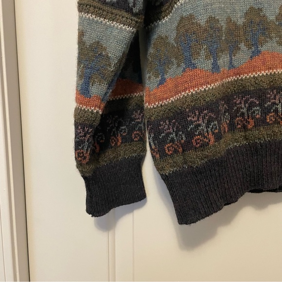 Vintage Cottagecore 100% Wool Sheep Lambs Sweater Countryside Mountains Nature - Picture 3 of 9